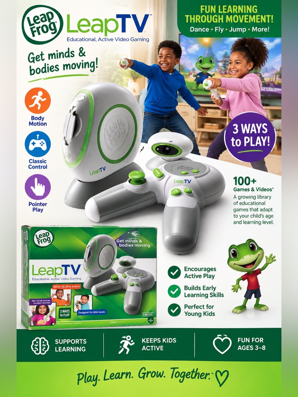 LeapFrog LeapTV Active Learning Game Console in Gray & Green